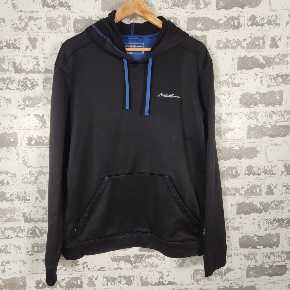 Eddie Bauer Outdoor Hoodie Mens Large Black Blue Free Heat Activewear Sleek Cozy